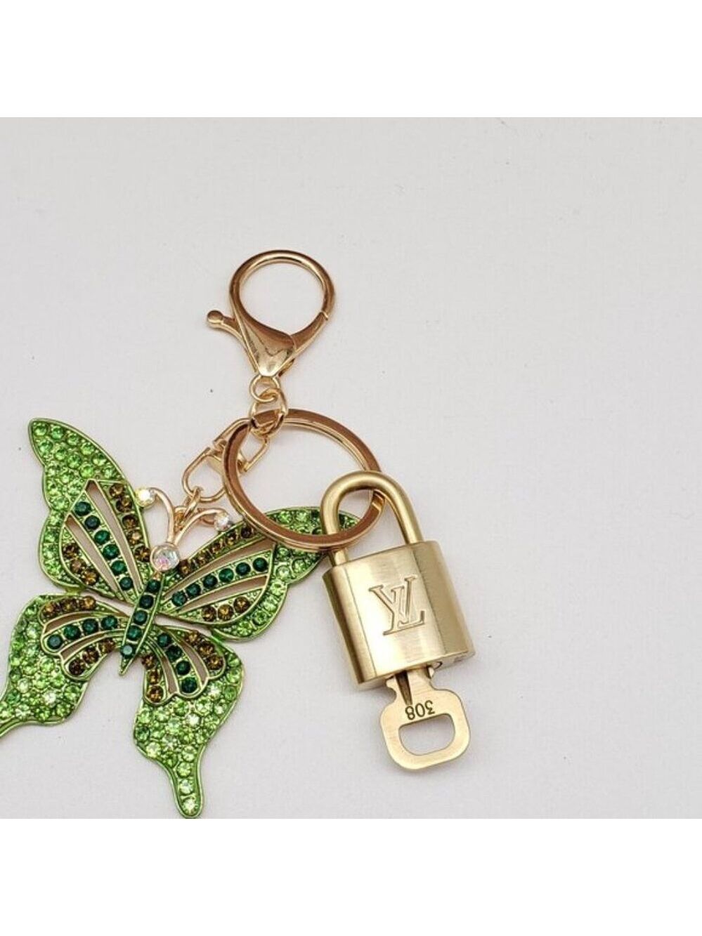 Authentic Louis Vuitton Gold Padlock & Key🔒 w/ Unbranded Butterfly Keychain - Picture 7 of 9